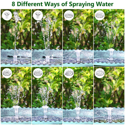 AISITIN 5.5W Solar Fountain Bird Bath with LED Colorful Lights & 3000mAh Battery, Remote Control Solar Pump for Fountain with 8 Nozzles, Solar Water Pump for Garden, Pond and Outdoor