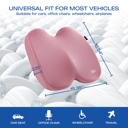 Skechers Seat Cushion, Ergonomic Memory Foam Cushion for Long Sitting Hours on Office & Home Chair, Car Seat Cushion for Sciatica, Coccyx Cushion,Pink
