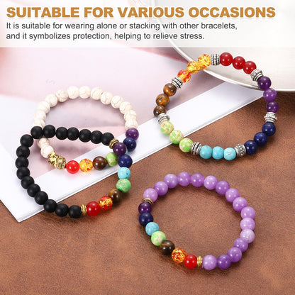 PATIKIL 7 Chakra Beads Bracelet 8mm Prayer Protection Natural Stone Beaded Bracelet for Men Women, Purple