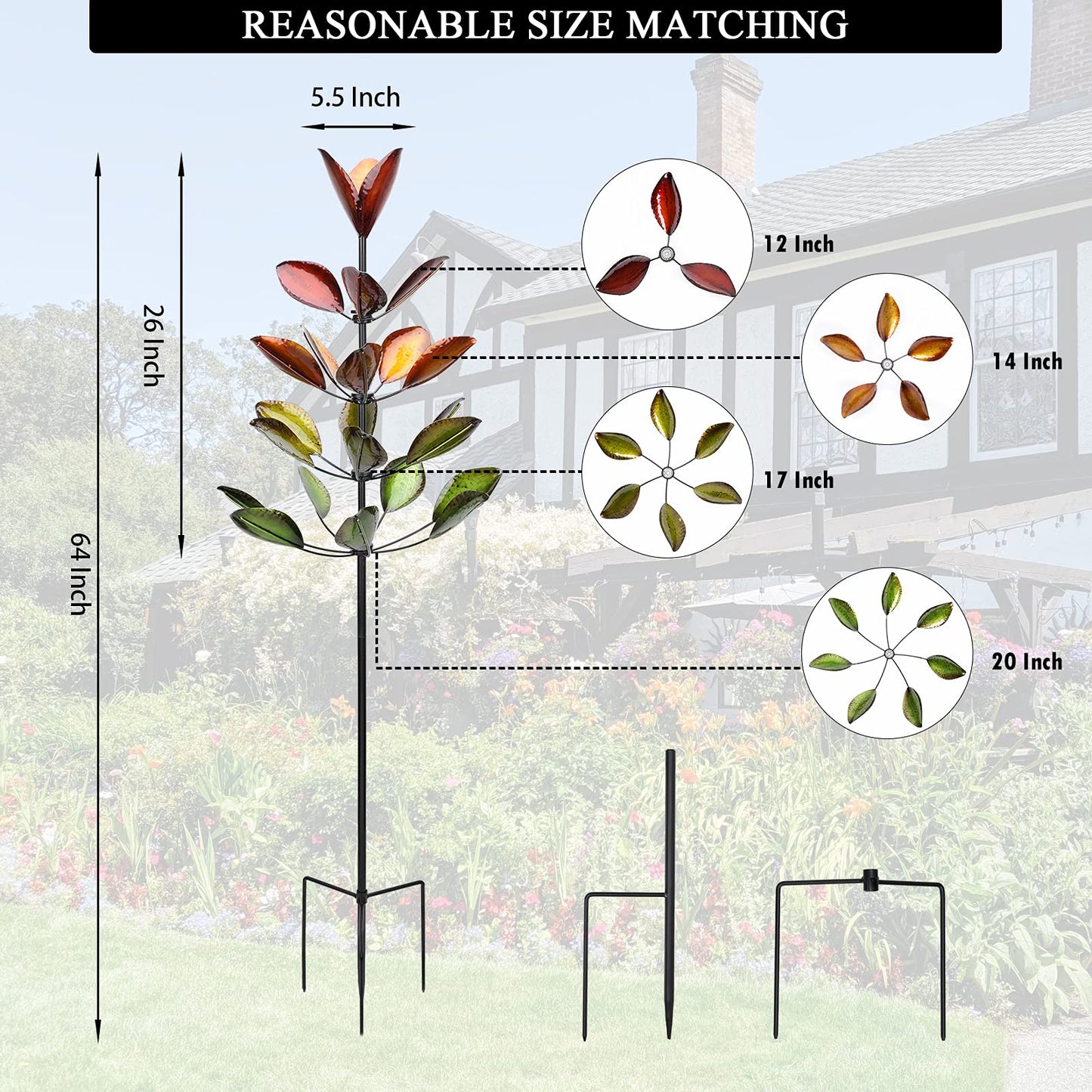 Large Metal Garden Wind Spinner - Kinetic Sculptures 5 FT Windmills Outdoor Metal Wind Spinners for Yard and Garden Wind Spinner Green Tree
