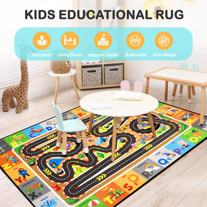 Diysani Race Track Car Rug 4x6FT Road Rug for Kids Toy Cars Non-Slip Play Carpet Baby Play Mat for Floor Washable ABC Alphabet Playroom Nursery Preschool Daycare Classroom Carpet