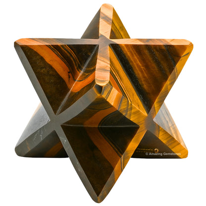 Amazing Gemstone Tiger Eye Merkaba Crystal - 1 Inches Metaphysical Merkaba Star for Meditation - Energetic Tetrahedron Crystal and Healing Stones and Healing (20-25mm)