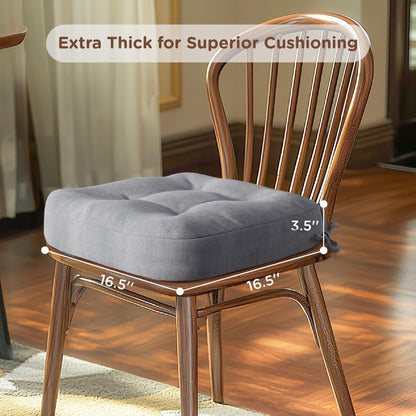 Codi Dining Chair Cushions 4 Pack, Thick Chairs Pads for Indoor Kitchen Room - Washable, Non-Slip Memory Foam Seat Cushion with Ties, 16.5"x16.5"x 3.5", Set of 4, Grey New