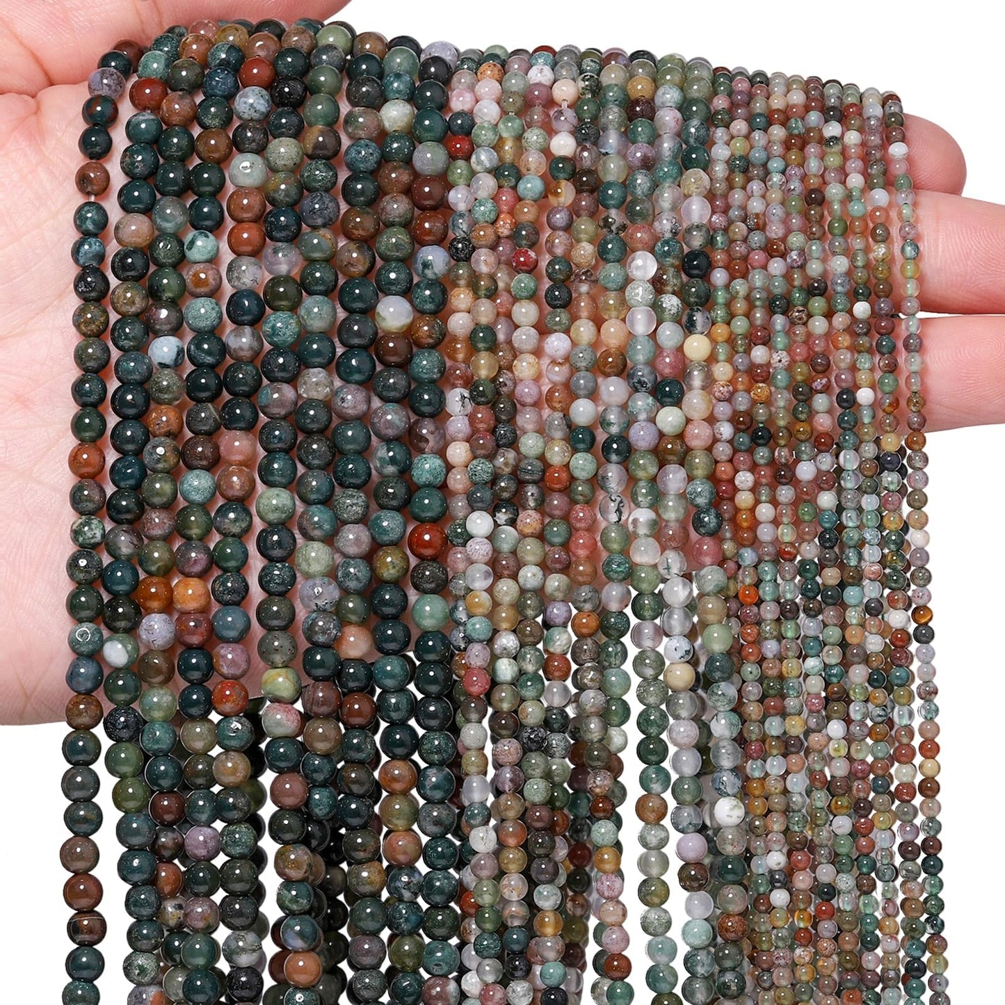 Songxi 180pcs 2mm Indian Agate Natural Round Stone Beads for Jewelry Making, Smooth Loose Small Gemstone Beads for Bracelets Necklace, Chakra Stones with Energy Power