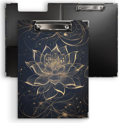 KU-DaYi Lotus Floral Clipboard Padfolio with Storage Pocket, Meditation Spiritual Lotus Flower Low Profile Clip Boards for Nurse Office Classroom, 12.4 x 9.25 in