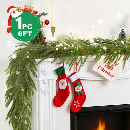 Findosom 6Ft Christmas Norfolk Pine Garland, Real Touch Artificial Winter Green Pine Garland for Mantle, Wall, Fireplace, Stairs, Table, Indoor & Outdoor Christmas Decorations