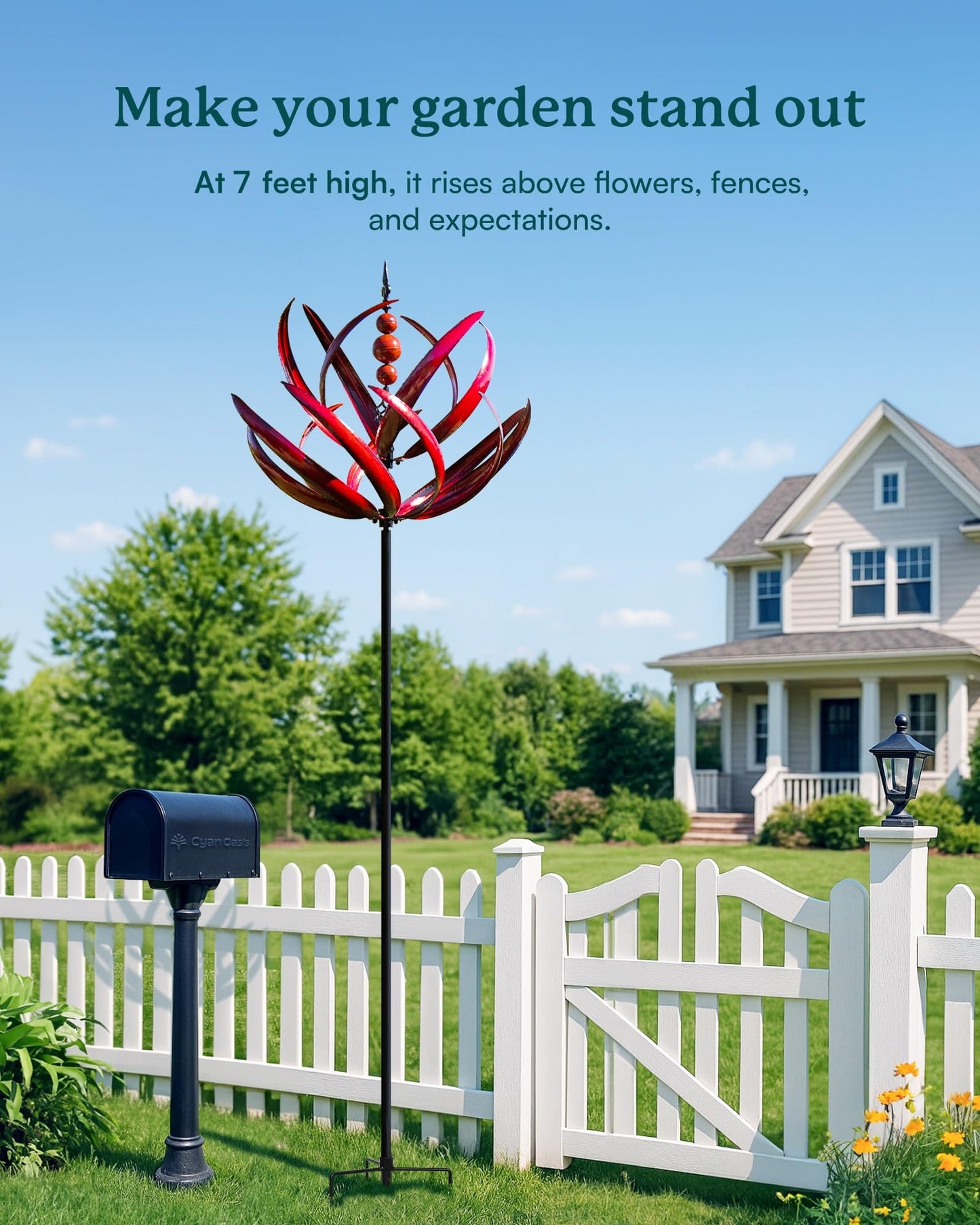 Cyan Oasis Yard Garden Wind Spinners - 91" Height Extra Large Wind Spinners Outdoor Metal, Kinetic Wind Sculptures for Lawn Patio Garden Decor (Burgundy Lotus)