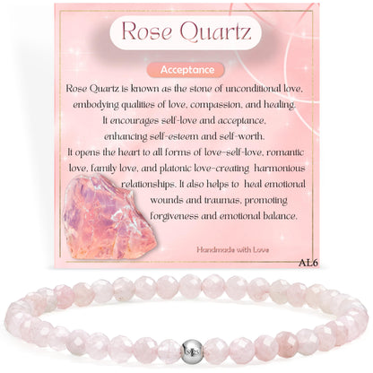 Farfume Rose Quartz - Acceptance - Beaded Bracelets for Women,Handmade Natural Stone 4mm Beads 925 Sterling Silver Stretch Bracelets, Chakra Crystal Gemstone Jewelry Gifts for Mom