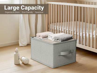 LayerSpace 3 Pack Fabric Storage Bins for Shelves | 14.75x10.25x8.25 in Storage Baskets | Fabric Closet Organizers with Handles Home Organization | Linen Clothes Storage Bins | Light Gray