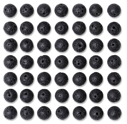 QINJIEJIE 100PCS Black Volcanic Lava Beads 8mm Natural Stone Beads Round Loose Gemstone Bead for Bracelet Beading Crystal Jewelry Making DIY Necklace Earrings 0.32"
