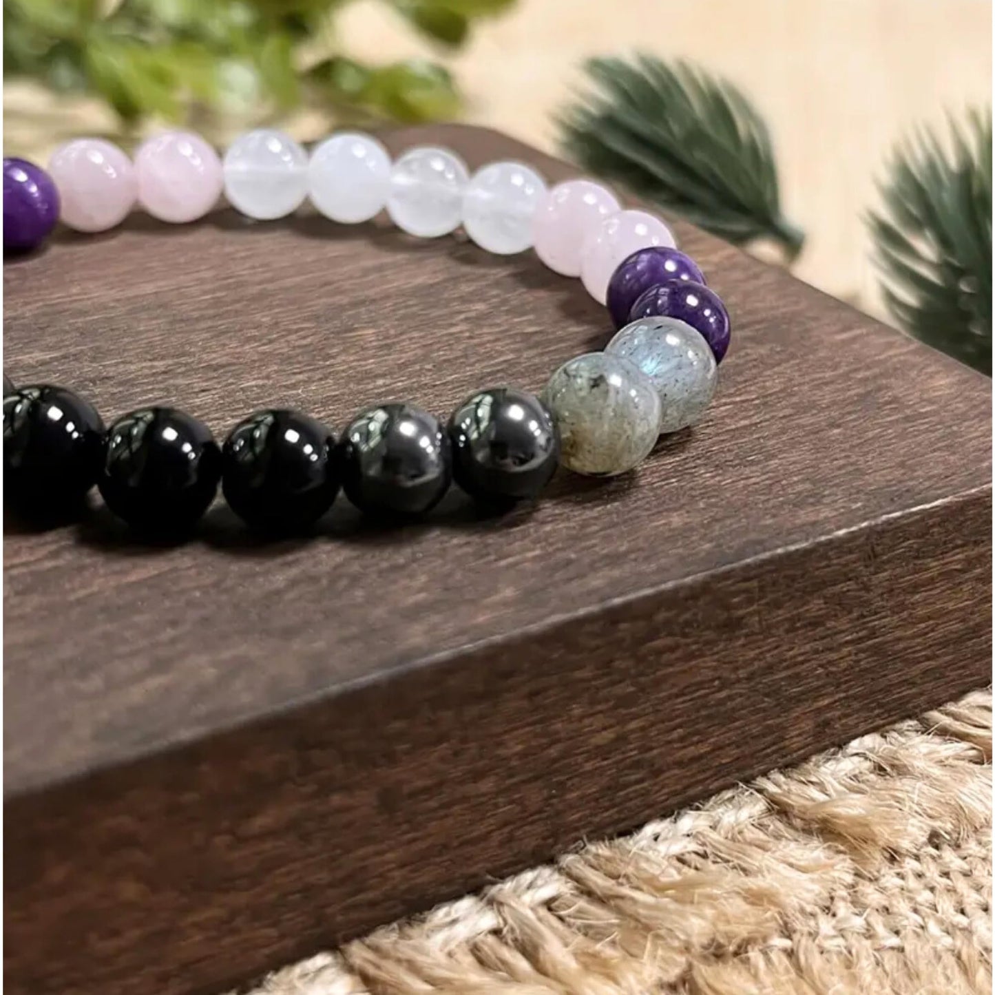TUQBA Empath Protection Beaded Crystal Bracelet Natural Stone Jewelry Onyx, Amethyst, Labradorite, Rose Quartz, White Jade, Baptism Birthday Healing Christmas, Mothers Days Gifts