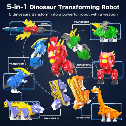 RISUNTOY 5-in-1 Transforming Dinosaur Robot Toys, STEM Building Kit with Triceratops Action Figures, Safe Set for Kids Boys Girls Age 3+ Boys & Girls, Birthday for Toddlers