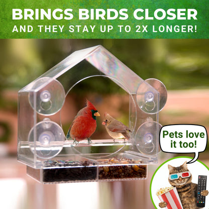 Nature Anywhere Window Bird Feeder - Weather Proof Transparent Acrylic Bird Feeders for Outdoors - Enhanced Suction Grip, Bird Watching for Cats, Easy-to-Clean, Outdoor Birdhouse Feeder (1 Unit)