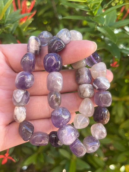 GAF TREASURES Amethyst Chevron Crystal Nugget Bracelet, Genuine Amethyst Chevron Tumbled Gemstone Bracelet, Healing Crystal Bracelet, Gift for Men & Women (1)