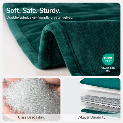 Kaisa Weighted Blanket for Adults (10 lbs, 60" x 78"), Soft Heavy Blanket Machine Washable, Queen Size Weighted Blankets with Glass Beads for Stress Relief and Sleep Promotion,Green