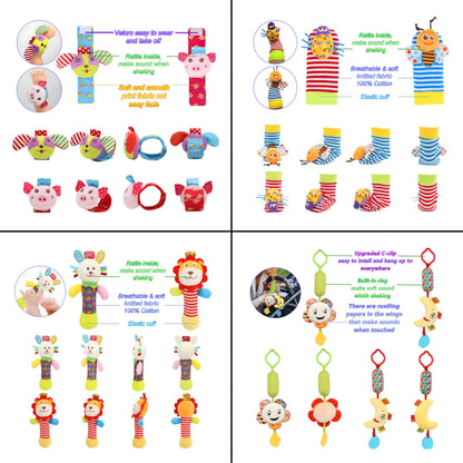 Bloobloomax Wrist and Foot Rattles - Hanging and Hand Bracelet Rattles, Ankle Socks for Newborns and Infants (12pcs)
