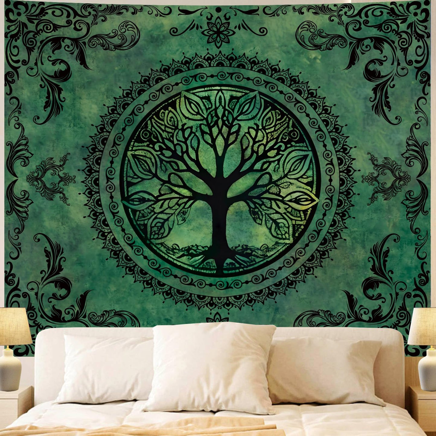 Apdidl Green Nature Tapestry for Bedroom Aesthetic, Hippie Ceiling Tree of Life Decor Tapestries Wall Hanging, Boho Bohemian Mandala y2k Art Backdrop for Dorm Living Room (51"X60")