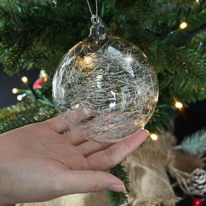 2 Pcs Glass Christmas Ball Ornaments Bulk 4 Inch Christmas Tree Ornaments Large Clear Glass Snowflake Dots Hanging Ball Decorations for Trees Xmas Party Home Decor