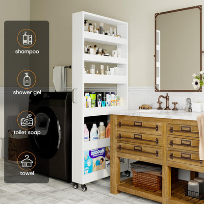 Qiaoxuan Slim Storage Cart, Lightweight 6 Tier Metal Rolling Utility Kitchen Cart on Wheels, Mobile Storage Shelving Unit Organizer for Bathroom Laundry Office Narrow Places (White, 6" D)