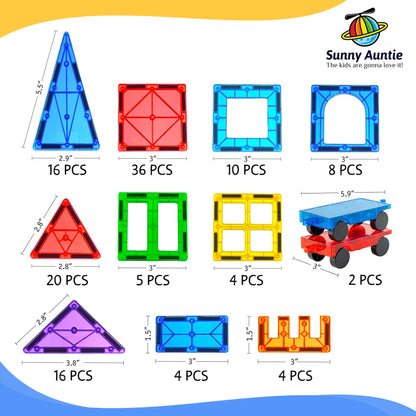SUNNY AUNTIE Magnetic Tiles 125 PCS XL Set with Storage Bag – Magnetic Building Tiles for Kids Ages 3-8, STEM Magnet Construction Toy for Boys & Girls