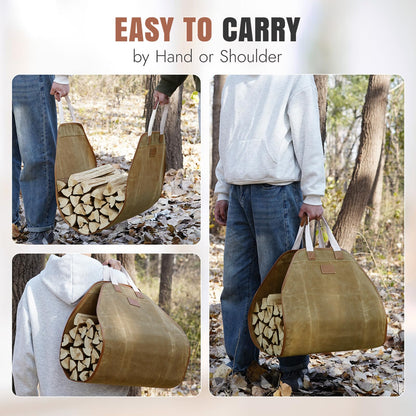 INNO STAGE Canvas Log Carrier Bag,Durable Wood Tote,Fireplace Stove Accessories,Extra Large Firewood Holder with Handles for Camping (44" L x 21" W-Khaki)