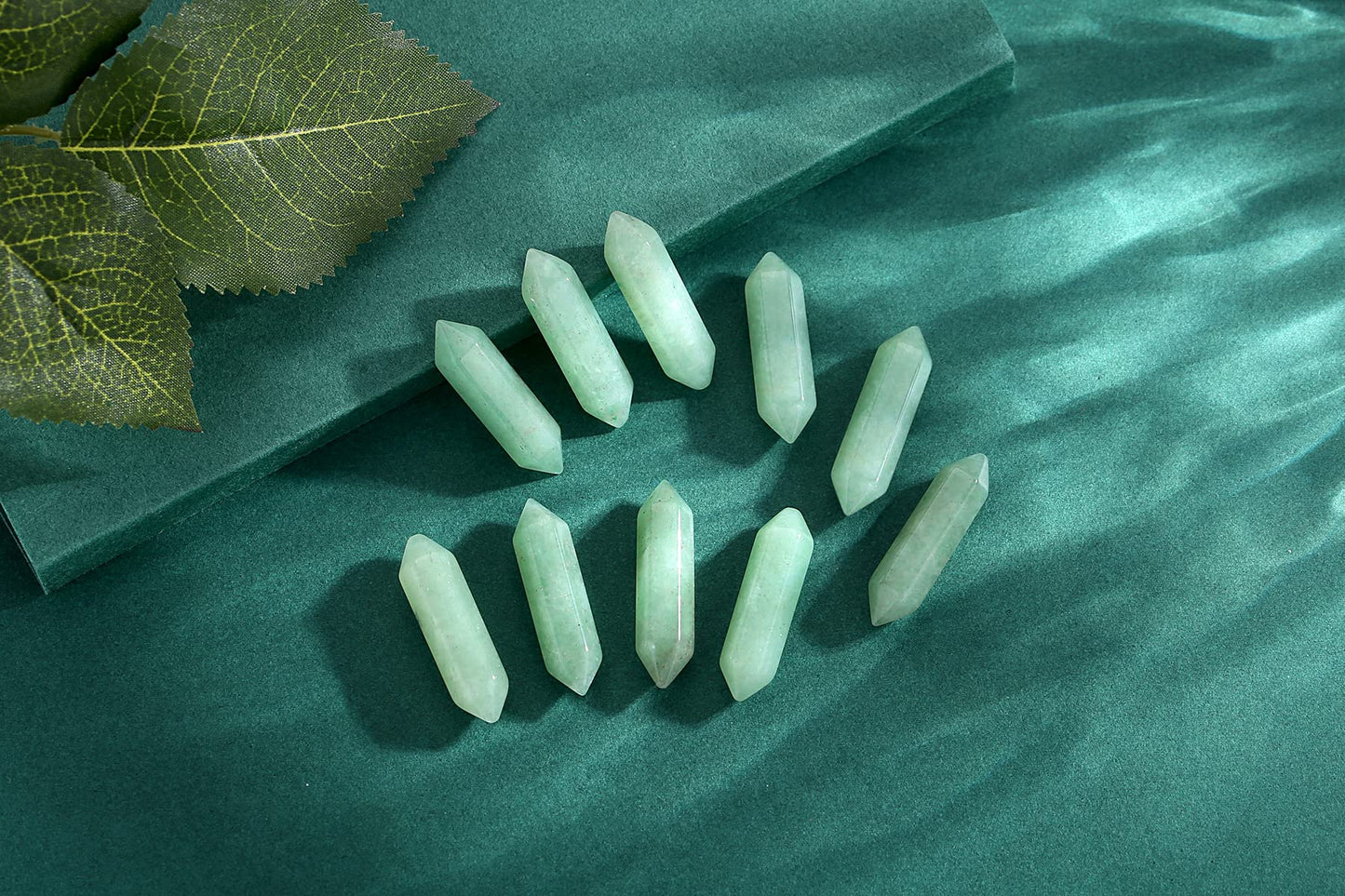 10 PCS Green Aventurine Healing Crystals Wands Polished Tumbled Stones Bulk Natural Hexagonal Pointed Stocking Stuffers Reiki Energy Balancing Meditation Therapy Chakra Wand Set
