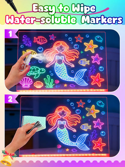 Light Up Led Drawing Board for Kids - Rechargeable 9.8"x13.8" Acrylic Led Note Board with 7 Colors & 4 Modes, Doodle Boards for Art Toys, Birthday Gifts for Grandkids
