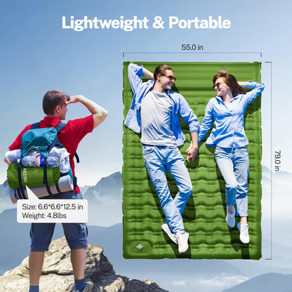 OGERY Double Sleeping Pad for Camping, 6" Extra-Thick Reinforced Camping Sleeping Pad with Pillows & Built-in Foot Pump, Ultralight Inflating Camping Mattress for Backpacking Tent Hiking Travel
