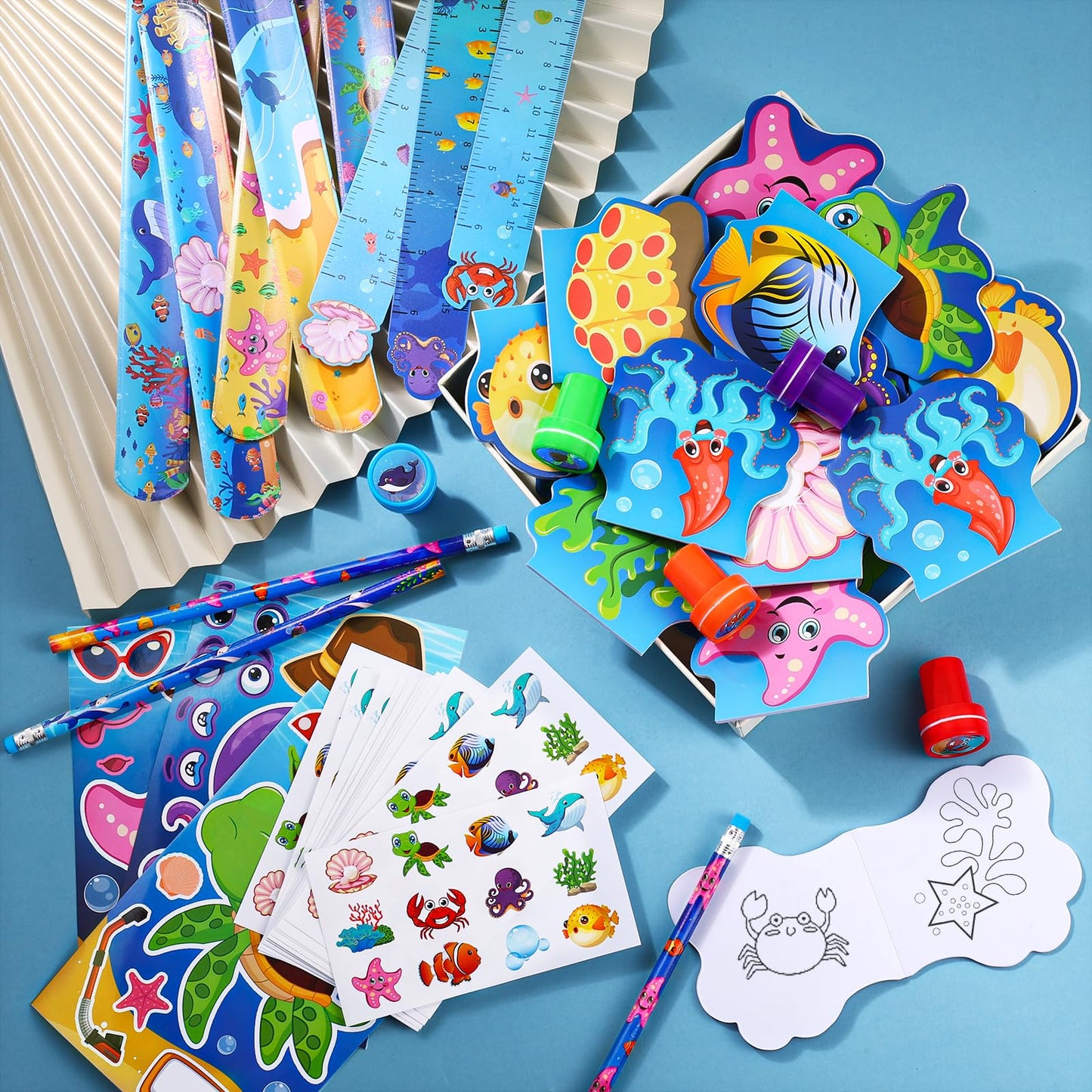 BenLouis 240Pcs Under the Sea Party Favors Ocean Animals Party Stampers Stickers School Stationery Bulk for Kids Sea Shark Birthday Mermaid Party Goodie Bag Stuffer Classroom Gifts Rewards Supplies