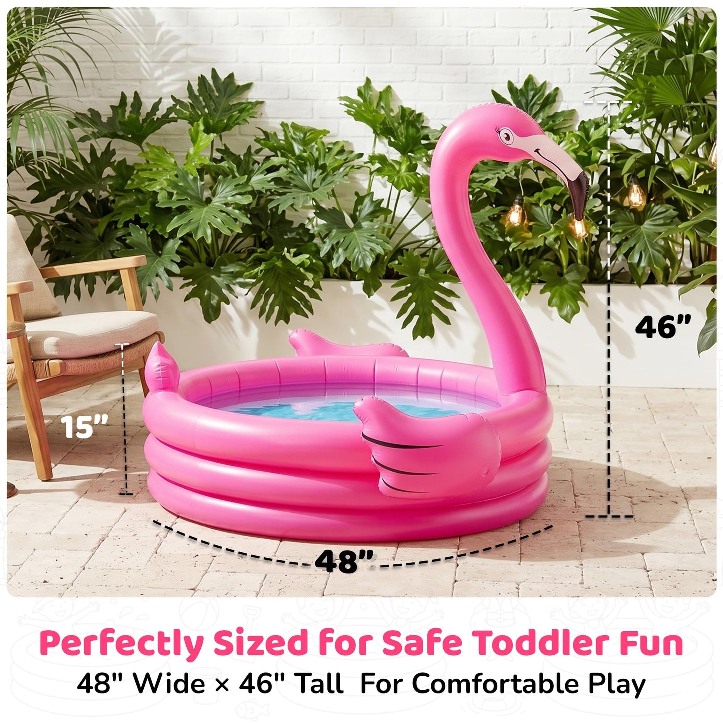Pink Flamingo Pool Inflatables for Kids 48” - Baby Blow Up Swimming Fun Pool for Kids 1-3 - Summer Outdoor Play Center- Portable Backyard Water Play Pools for Boys & Girls