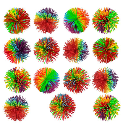 Stringy Balls Bulk, 2.75 Inch Multicolor Rainbow Sensory Stress Bouncy Balls for Kids Adults, Fidget Sensory Toys (15)