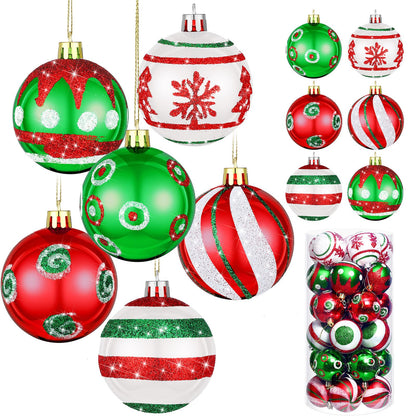 Hungdao 30 Pcs 2.36 Inches Shatterproof Christmas Tree Ball Ornaments Set, Plastic Red Green White Elf Glittering Xmas Hanging Bulbs Pendants for Christmas Tree Decoration Holiday Party Home Decor