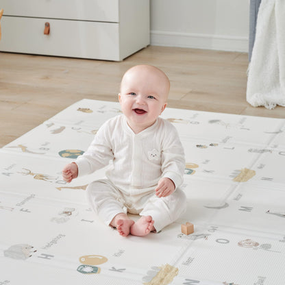Fortella Extra Large Baby Play Mat for Playpens, 71.5”x70” Reversible & Waterproof, Certified Non-Toxic Foam Mat, 0.6” Thick Foldable Playmat with Travel Case for Tummy Time & Crawling, Indoor Outdoor