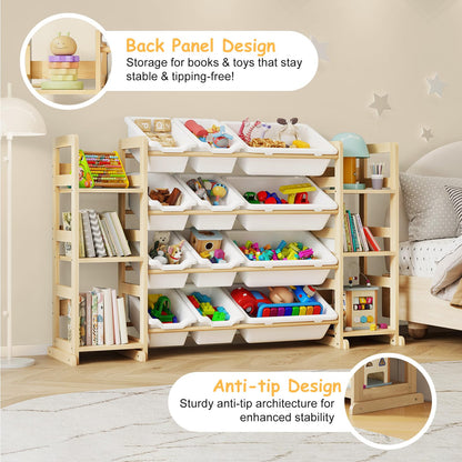 EXPERLAM Extra Large Toy Storage - Toy Storage Organizer, Wooden Toy Organizer with 6 Side Shelves and 12 Bins, 3-in-1 Bookshelf for Kids Rooms, Playroom, Nursery, White