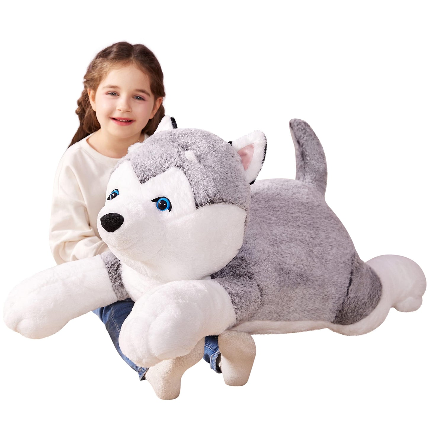 IKASA Giant Husky Stuffed Animal Plush Toy,30" Large Dog Puppy Cute Jumbo Soft Toys,Huge Big Size Plushy Fluffy Fat Plushie,Gifts for Kids