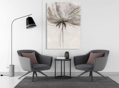 Yihui Arts Hand Painted Abstract Floral Wall Art Pictures Grey White Gold Foil Painting Sand Artwork For Bedroom Decoration
