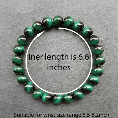 Cryhand Female 8mm Beaded Bracelets For Women Simulated Green Tigers eye Bracelet for Men Handmade Lucky Money Stretchy Crystal Bracelets Best Gifts