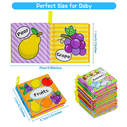 OKOOKO 12PCS Soft Baby Books, Soft Cloth Books, Bath Toys, Crinkle Washable Non-Toxic Early Education Preschool Learning Toy for Newborns Babies Infants Toddlers Kids