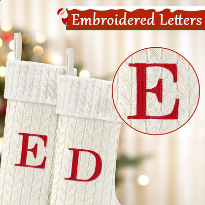 Yoochee 21 Inches Knitted Christmas Stockings with Initials, Large White Custom Monogram Embroidery Christmas Stockings with Letter, Personalized Xmas Decoration for Holiday Family Party-M