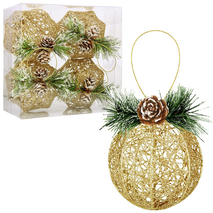 Christmas Ball Ornaments, 4pc Set Gold Pinecone Rattan Thread String Christmas Tree Ornament Xmas Trees Wedding Party Decorations