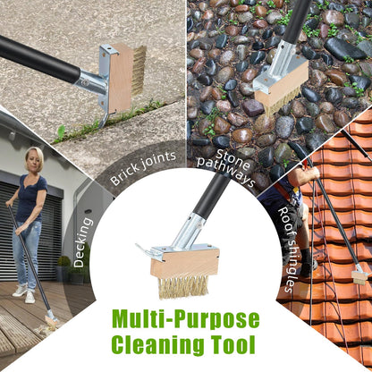 DEROFIT Crack Weeder Moss Remover Brush with 45 inch Handle,Manual Crevice Weeding Tool Stand Weed Puller Grout Brush for Deck,Patio,Sidewalk, Walkway,Driveway, Paving,Crevice Cleaning Tool