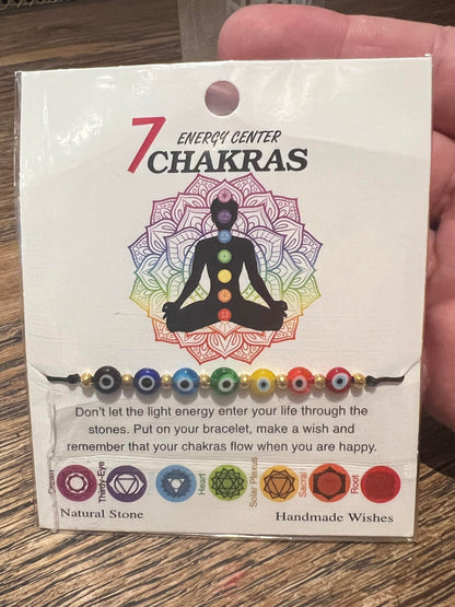 BABY SHOWER CHOCOLATE 7 Chakra Bracelet with Evil Eye Beads – Handmade Natural Stone Energy Bracelet for Protection, Balance & Positivity – Adjustable Unisex Jewelry Gift