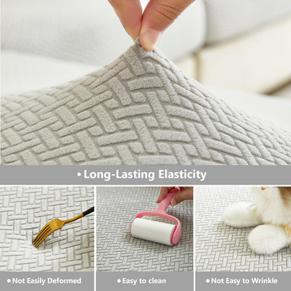 Yoovat Couch Cushion Covers for Sofa Couch Covers Wear-Resistant Universal Sofa Cover Washable Stretch for Sectional Slipcovers (Texture-Light Gray,Large Single Seat Cover)