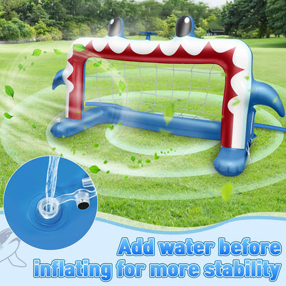 Intoypad Water Sprinkler Soccer Toys, Inflatable Shark Soccer Goal Sprinkler with a Soccer Ball Backyard Outdoor Summer Toys for Boys Girls Outside Yard Water Football Game Toys for Kids Ages 3-8
