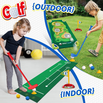 Liberry Toddler Golf Set for 2 3 4 5 Years Old Boys Girls, Upgraded Kids Golf Cart with Golf Cornhole Board & Putting Mat, Indoor and Outdoor Golf Toys Birthday Gifts