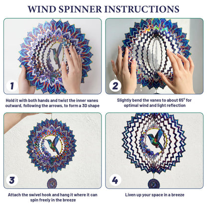 Hummingbird Mandala Wind Spinner for Mother's Day, IDEA SHOW 12In 3D Kinetic Metal Wind Spinners, Hummingbird Gift for Women, Mom, Garden Decor Outdoor/Indoor Decoration, Dynamic Art Hanging Sculpture