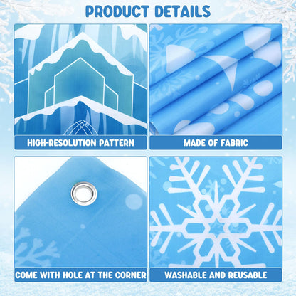 JellyArch Winter Party Door Banner Classroom Door Cover Snow Wonderland Porch Decor Winter Birthday Decorations Photography Backdrop for Holiday Christmas Snowflake Party(Castle)