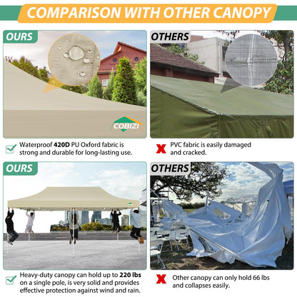 COBIZI 10x20 Canopy Tent with 6 Sidewalls,Heavy Duty Pop up Canopy with Mosquito Netting,Easy up Screen Tent for Parties Wedding Outdoor Patio with Roller Bag,Khaki