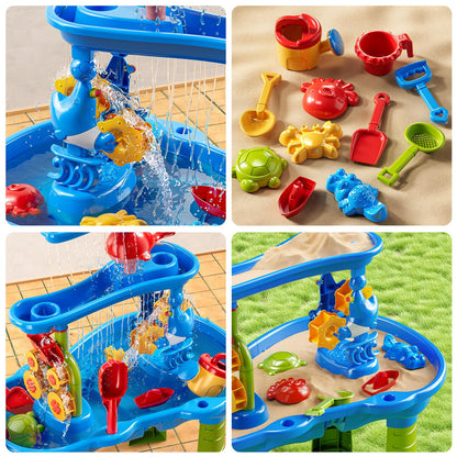 JUKUDAHU 3-Tier Sand and Water Table Toys for Kids Aged 3 4 5 6 7 8, Outdoor Activity Playset Sensory Play Table with Beach Toys Accessories Water Waterfall, Birthday Gifts for Toddlers 3-4 3-5 4-6