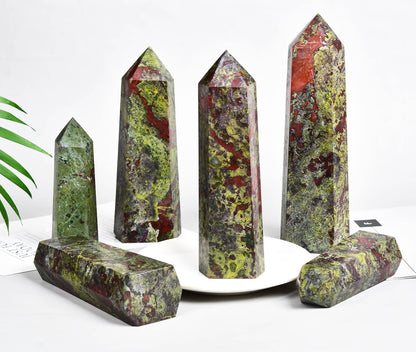 AMOYSTONE Bloodstone Obelisk Large Healing Crystal Wand Tower 6 Faceted Column Reiki Chakra Meditation Therapy Green Red 0.6-1.1 LBS